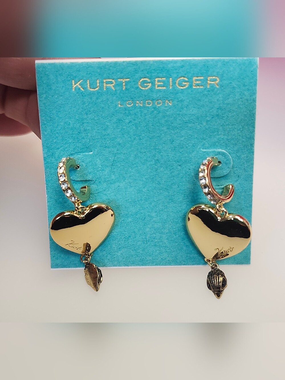 NWT Kurt Geiger Gold-Tone London Large Heart Huggie Earrings